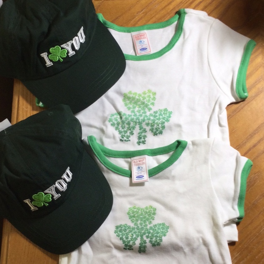 Old Navy St.Patrick's Shamrock/Clover Toddler Tees and Ball Cap Hats Lot